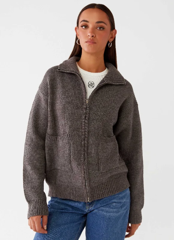 Women's Pullover SweatersCommon Ground Oversized Zip Cardigan - Charcoal