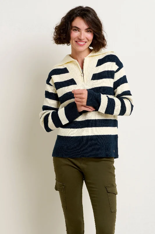 Women's Slovak Wool SweatersStripe Collar Zip Knit