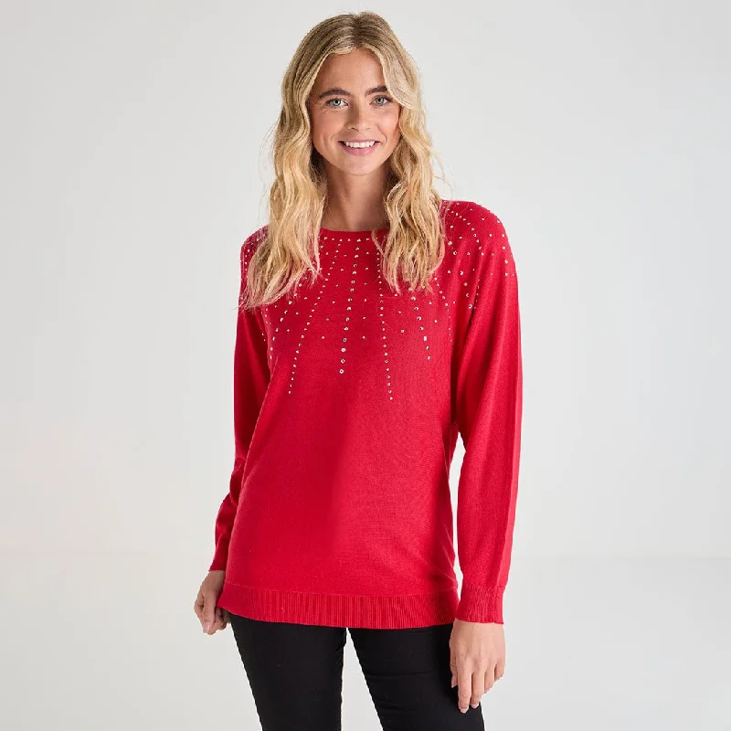 Women's Crew Neck SweatersLadies Beaded Batwing Jumper