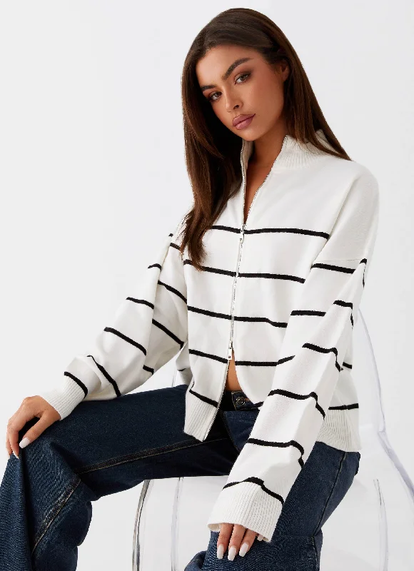 Women's Polish Wool SweatersKimmy Oversized Knit Cardigan - Ivory Stripe