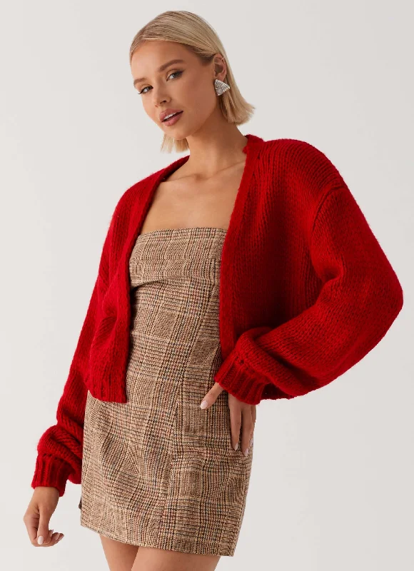 Women's Keyhole Neck SweatersJasleen Knit Cardigan - Red