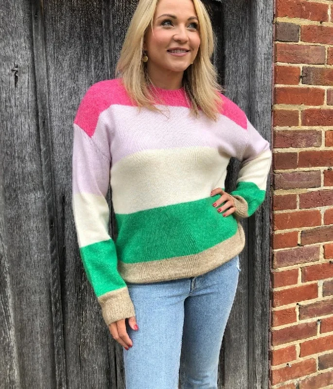 Women's Square Collar SweatersStriped Colour Block Jumper