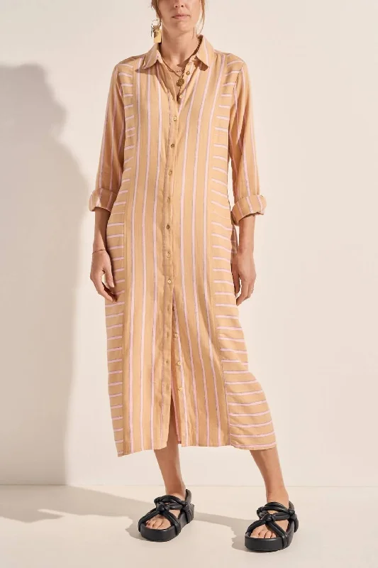 Women's Bell-Sleeve DressesAjax Dress In Camel Stripe