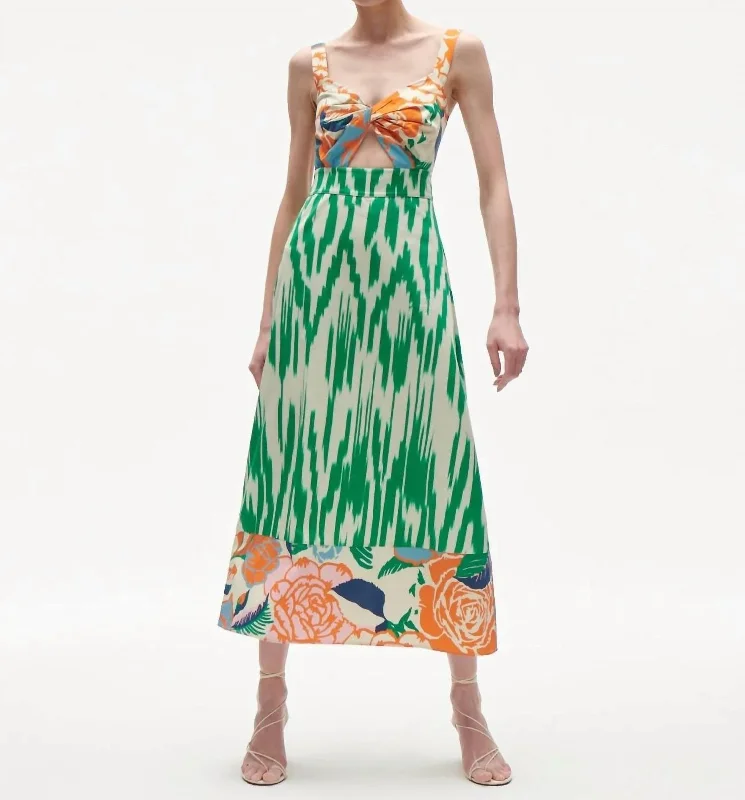 Women's Gathered DressesAnnette Dress In Ikat Rose Jungle Green