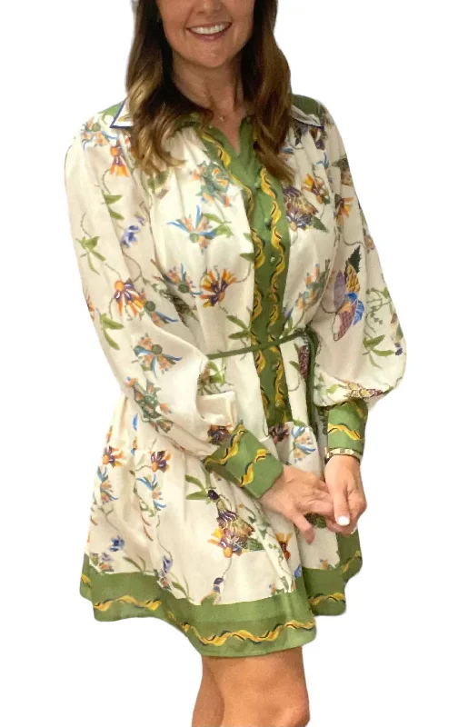 Women's High Collar DressesBird Dress In Green Floral