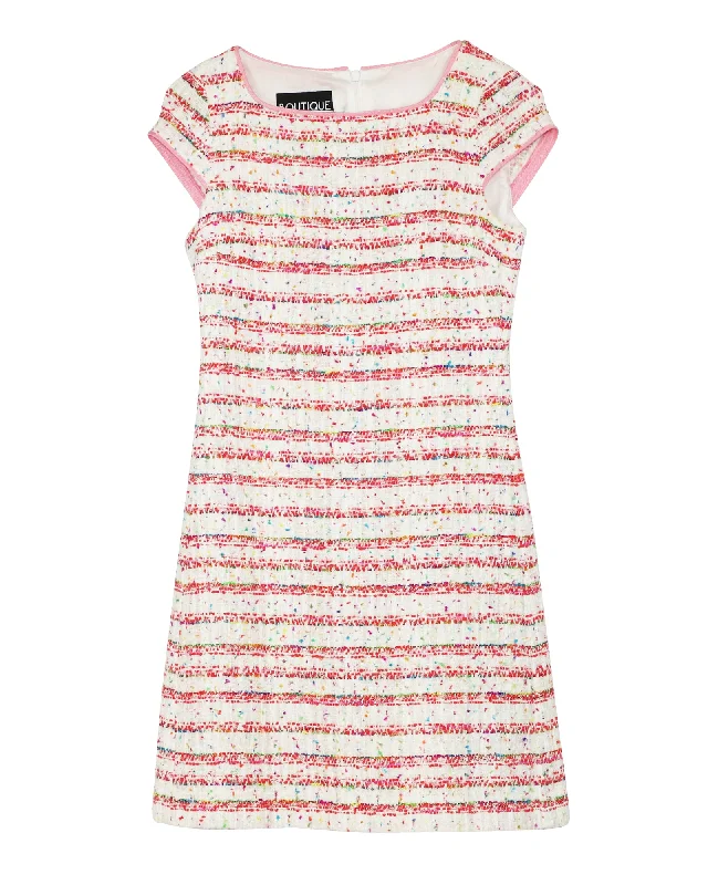 Women's Sleeveless DressesBoutique Moschinio Striped Tweed Dress In Pink Cotton