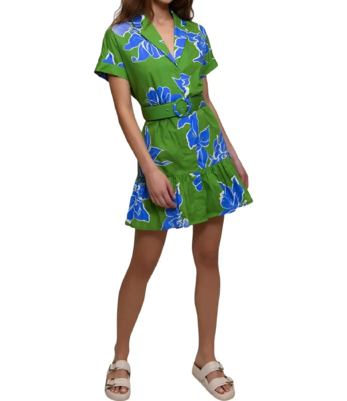 Women's Ruffled DressesCamp Shirt Dress In Green