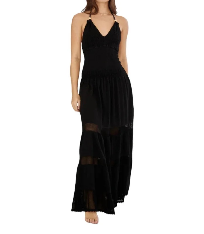 Women's Boat-Neck DressesCarly Long Crochet Halter Dress In Black