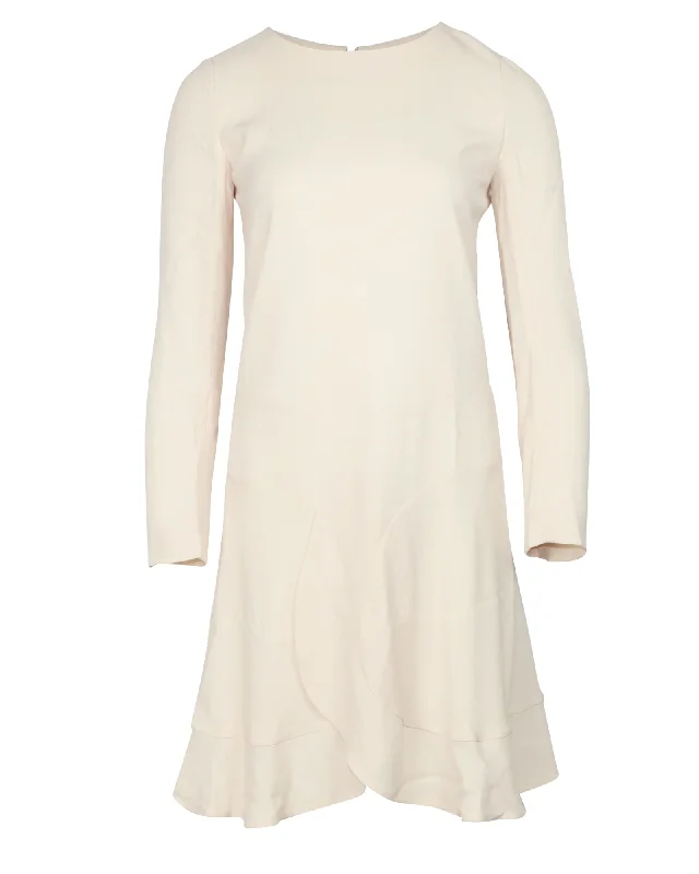 Women's V-Shaped-Neck DressesChloe Long Sleeve Dress with Ruffle in Cream Crepe