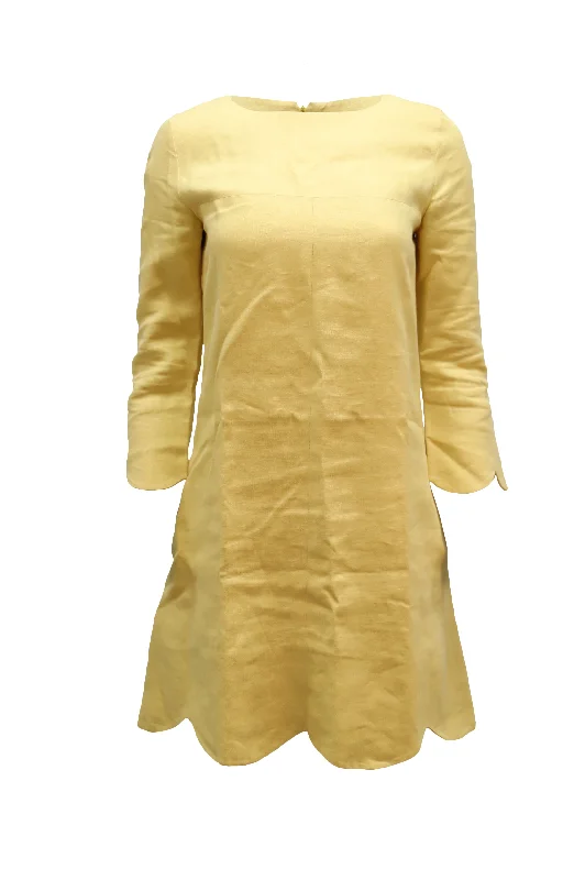 Women's High-Low DressesChloe Scalloped Hem Shift Dress in Yellow Linen