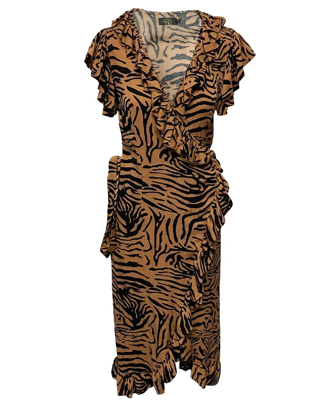 Women's Pencil DressesDe La Vali Cadaques Ruffled Animal-Print Wrap Dress in Brown Viscose