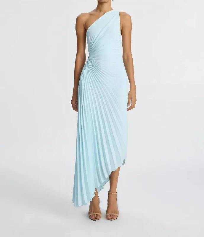 Women's Boat Collar DressesDelfina Matte Pleated Dress In Aqua