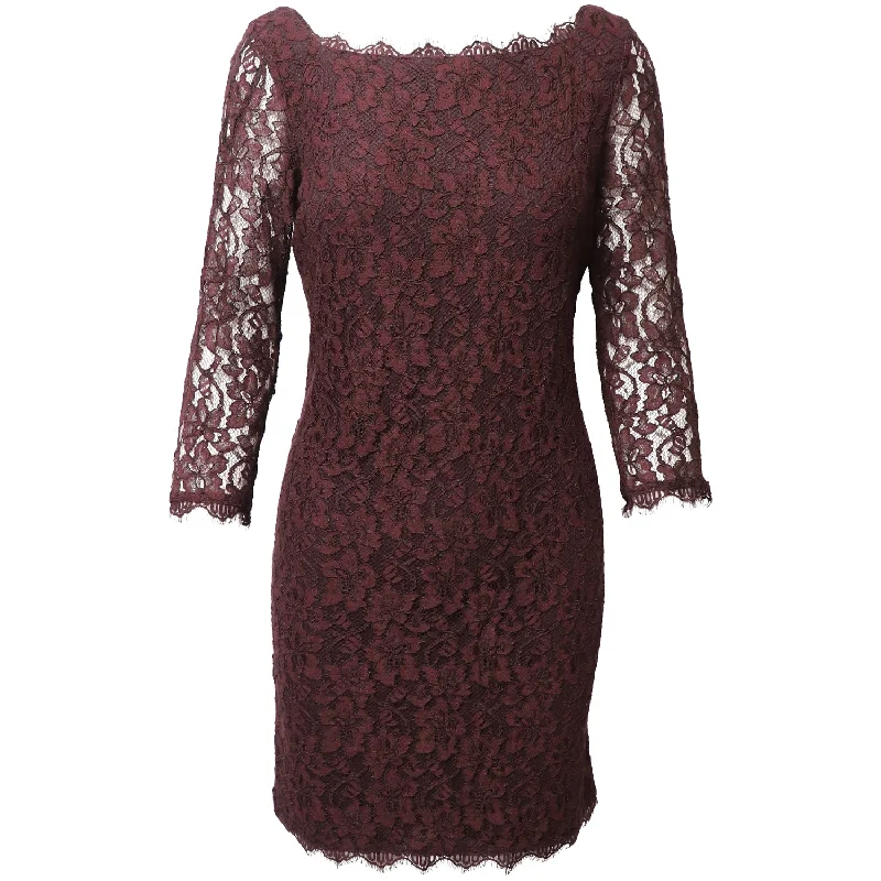 Women's Wide-Neck DressesDiane Von Furstenberg Lace Dress in Burgundy Rayon