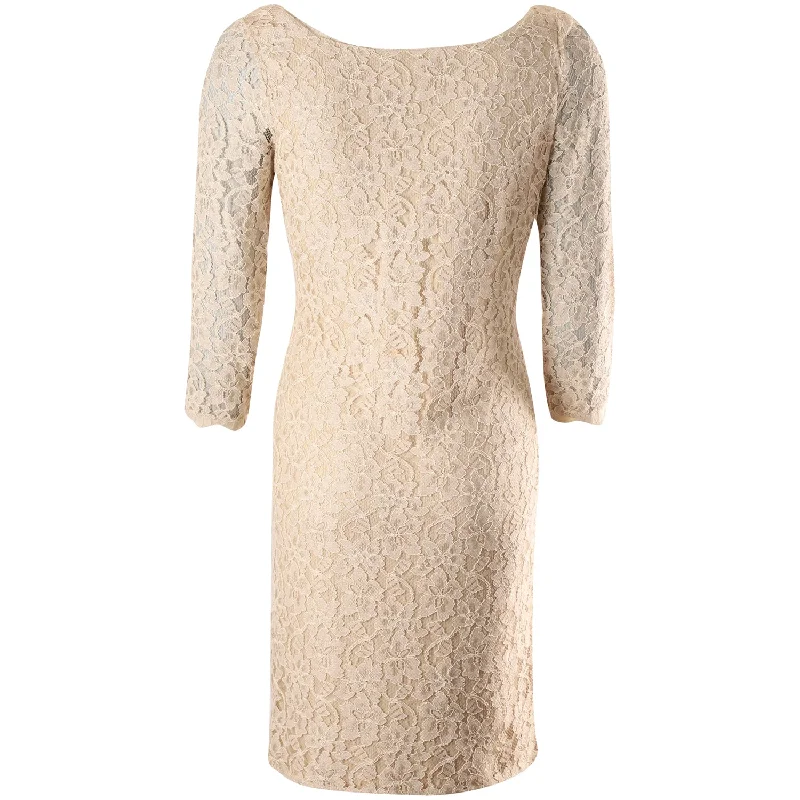 Women's V-Back DressesDiane Von Furstenberg Long Sleeve Zarita Lace Dress in Beige Rayon