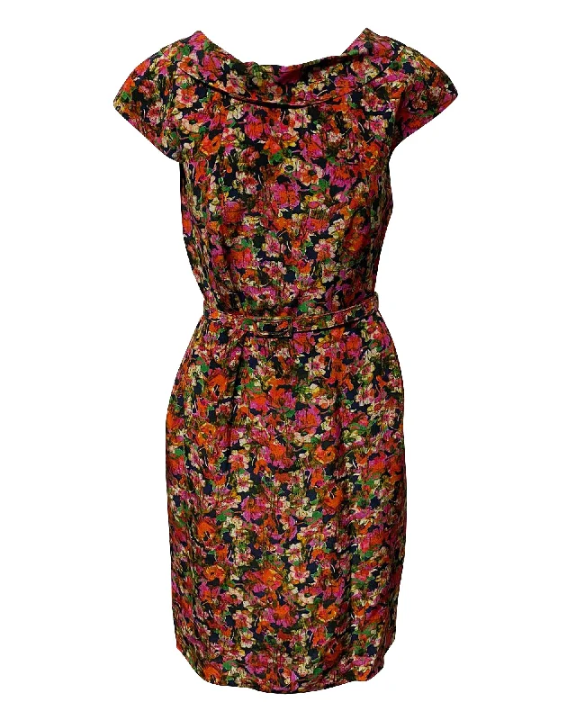 Women's Sweetheart-Back DressesErdem Belted Dress in Floral Print SIlk