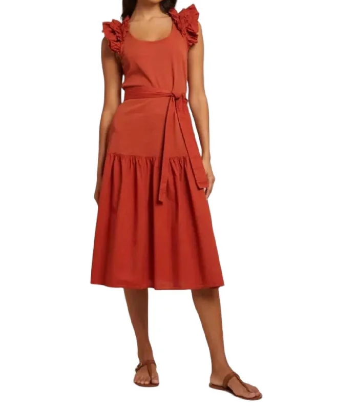 Women's Notched Collar DressesEverleigh Frilly Dress In Cayenne