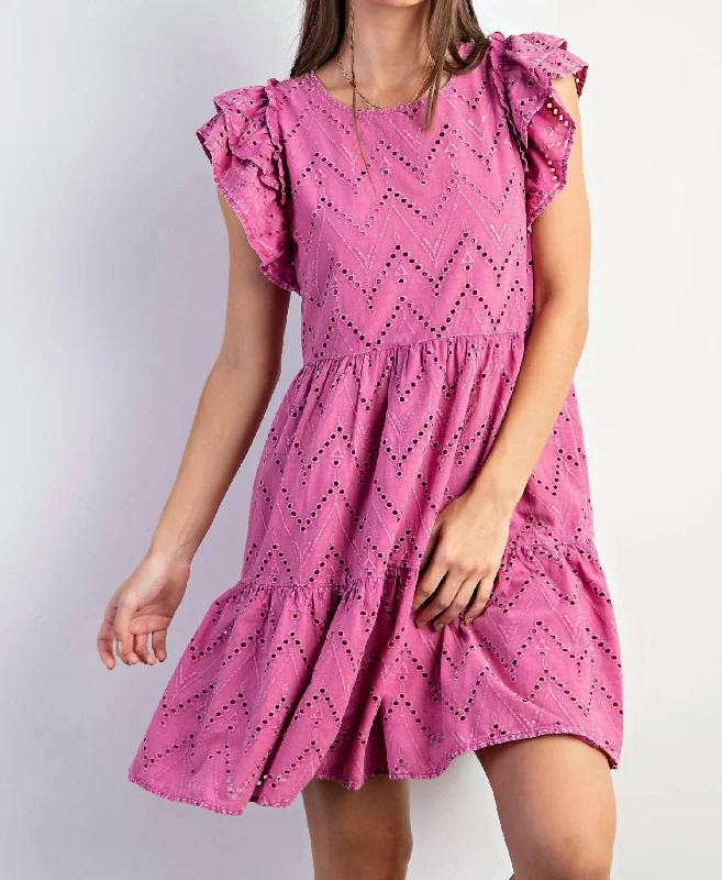 Women's High Collar DressesEyelet Dress In Magenta