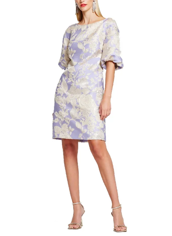 Women's Notched Collar DressesFloral Metallic Cloque Dress In Lilac