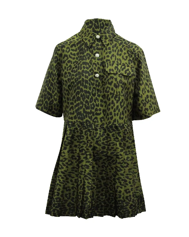 Women's Racerback DressesGanni Crispy Jacquard Button Front Dress in Green Polyester