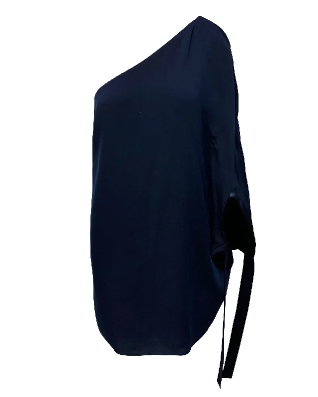 Women's High-Neck DressesHalston Heritage One Shoulder Dress in Navy Blue Polyester