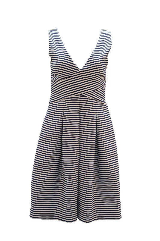 Women's U-Back DressesHalston Heritage Sleeveless Stripe Dress in Blue Print Polyester