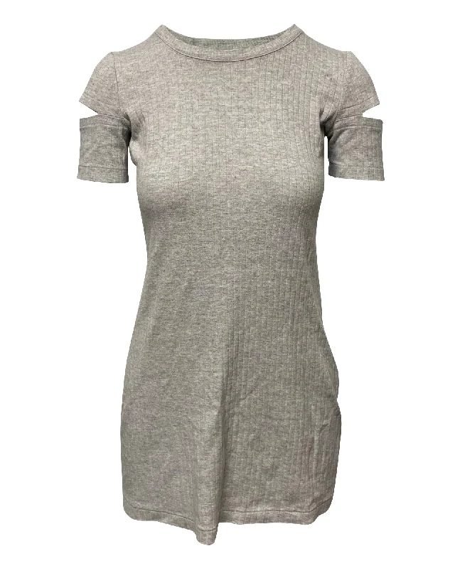 Women's Notched Collar DressesHelmut Lang Slash Sleeve Dress in Grey Cotton