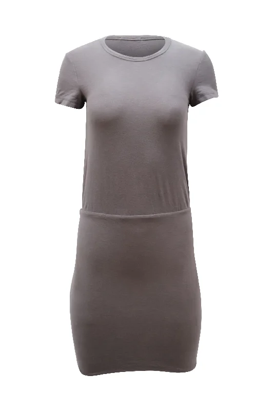 Women's Lapel Collar DressesJames Perse Jersey Blouson Dress in Grey Cotton