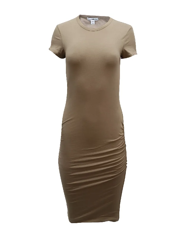 Women's Sweetheart-Neck DressesJames Perse Ruched T-shirt Dress in Tan Cotton