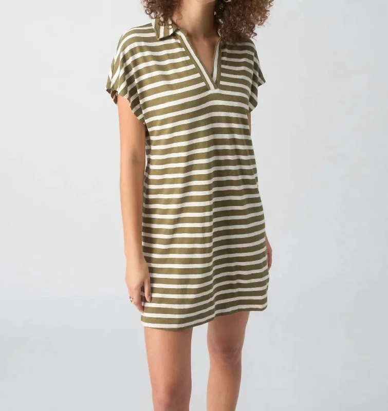 Women's Square-Back DressesJohnny Dress In Light Ecru/olive Stripe