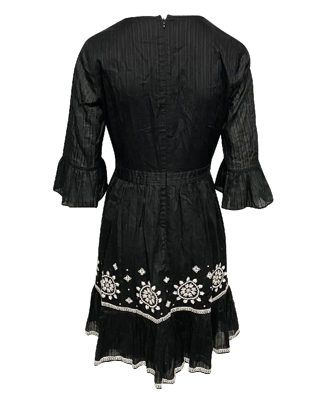 Women's Keyhole-Back DressesKate Spade Embroidered Dress in Black Rayon