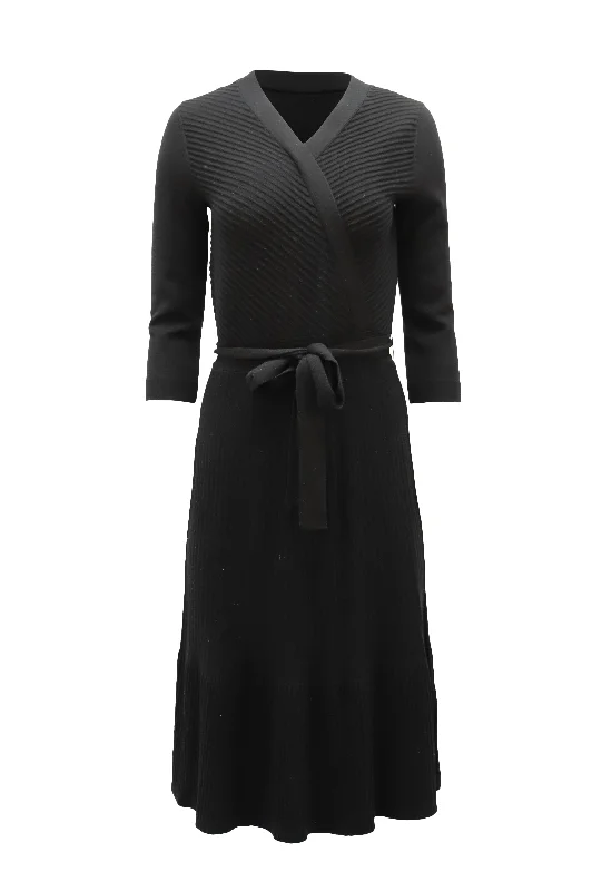 Women's Empire Waist DressesKate Spade Wrap Dress in Ribbed Black Wool