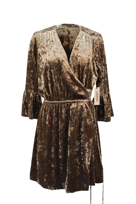 Women's Halter DressesL'agence Riley Wrap Velvet Dress in Brown Polyester