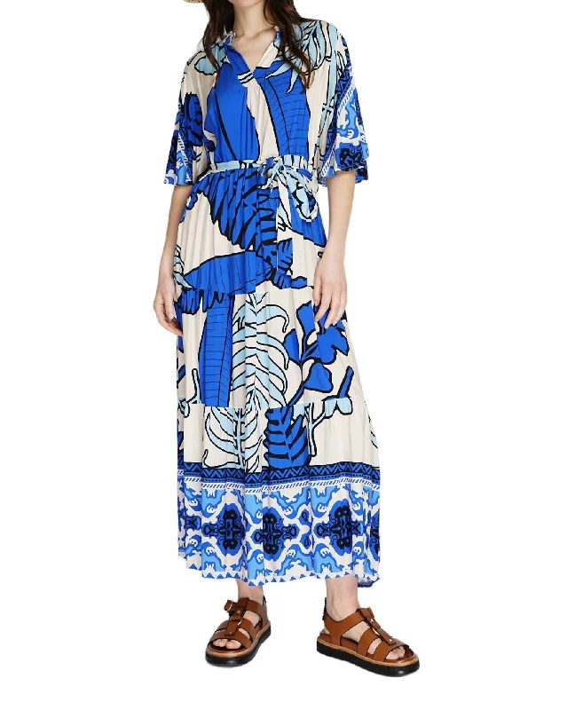 Women's Short-Sleeve DressesLong Printed Border Dress In Royal