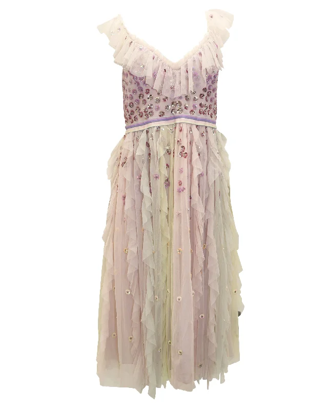 Women's High-Low DressesNeedle & Thread Embellished Ruffle Dress in Pastel Purple Nylon