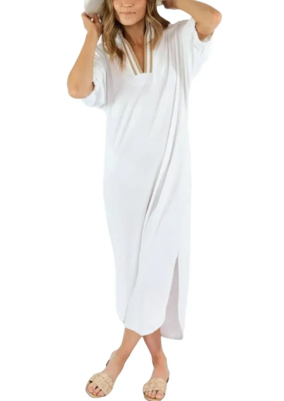 Women's Square-Neck DressesPoppy Caftan Dress In White Terry