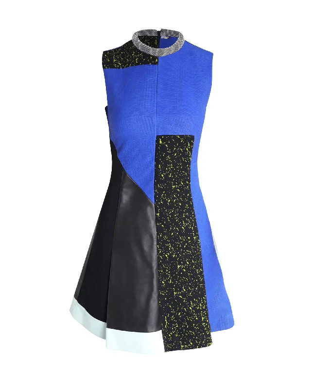 Women's Ruffled DressesProenza Schouler Leather Patchwork Dress in Blue Vicsose