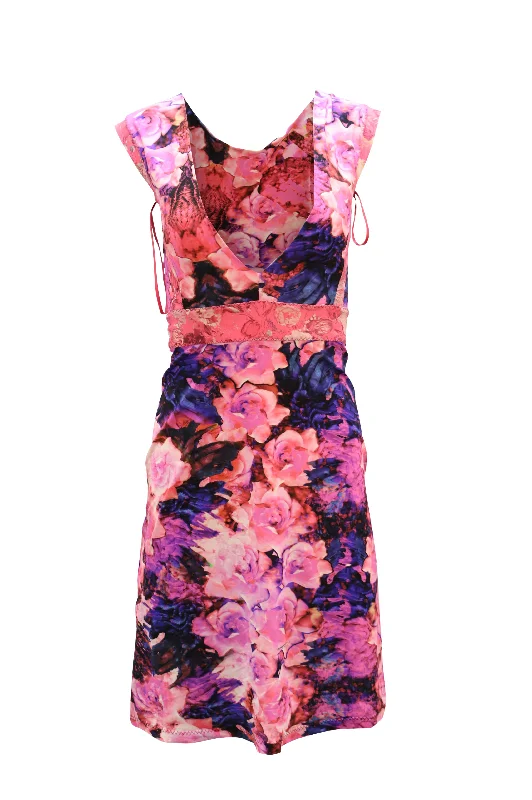 Women's Rounded Collar DressesRoberto Cavalli Neon Floral Dress in Multicolor Polyamide