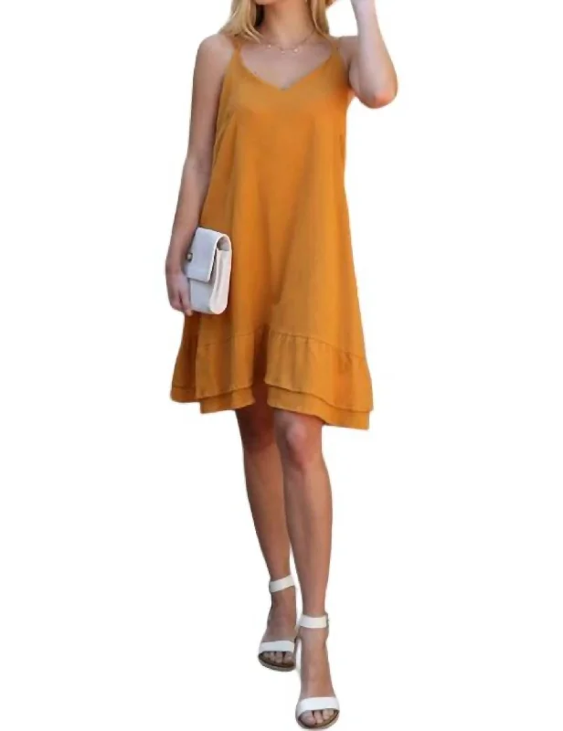 Women's Low Collar DressesRuffle My Feathers Dress In Mustard