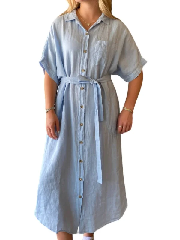 Women's Round-Neck DressesSandra Linen Button-Up Dress In Billow