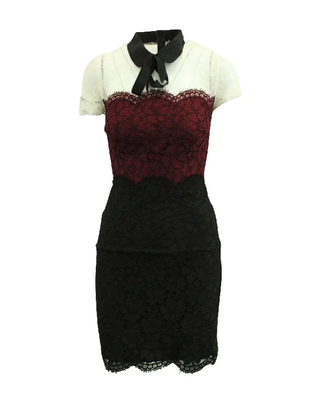 Women's Fit and Flare DressesSandro Paris Tri-Tone Lace Dress in Black/Red/White Nylon