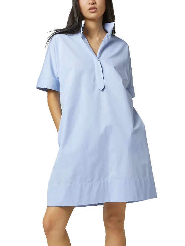 Women's V-Back DressesShort Popover Dress In Blue Poplin