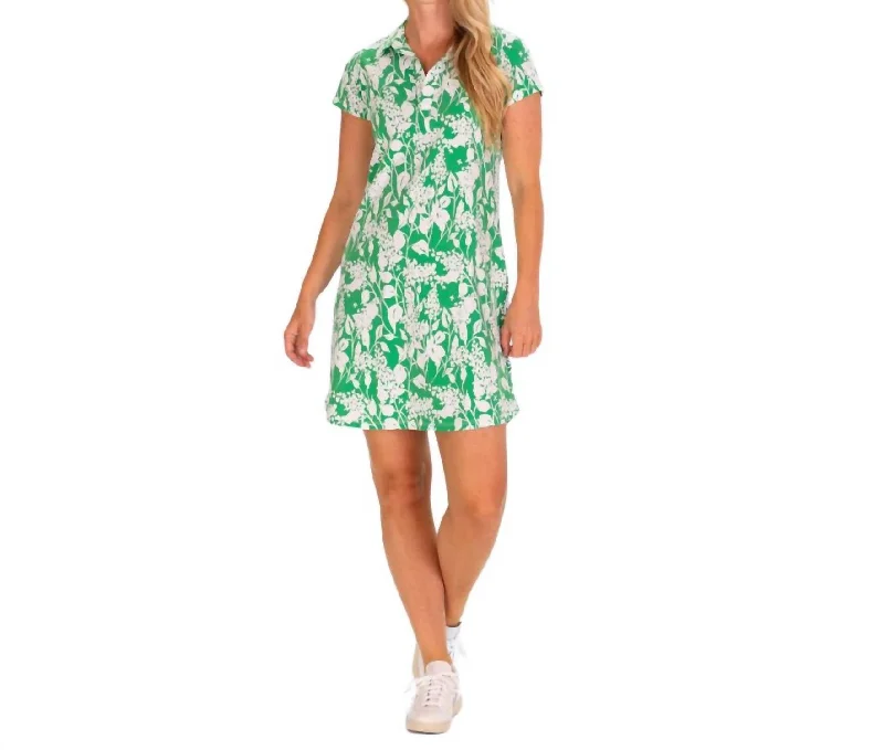 Women's V-Shaped Collar DressesShort Sleeve Kit Collared Dress In Green Garden