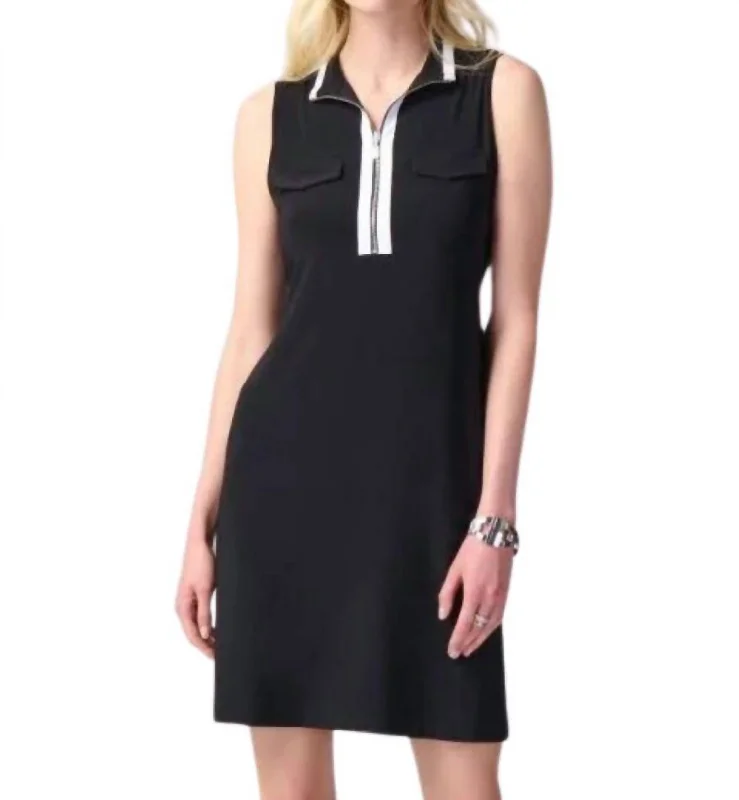 Women's Shawl Collar DressesSleeveless Shift Dress Style In Black/vanilla