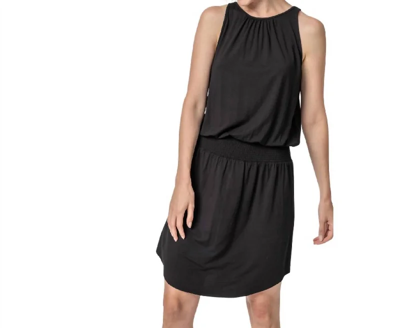 Women's Sheath DressesSmocked Crewneck Dress In Black