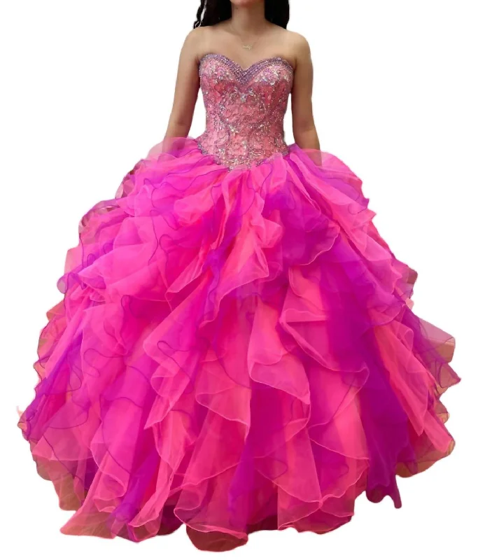 Women's U-Shaped-Neck DressesStrapless Quinceañera Dress In Hot Coral/ Magenta