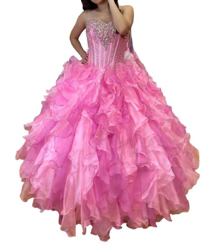 Women's Narrow-Neck DressesStrapless Quinceañera Dress In Pink