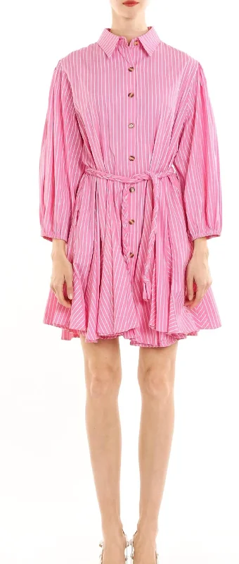 Women's Boat Collar DressesStripe Dress In Pink