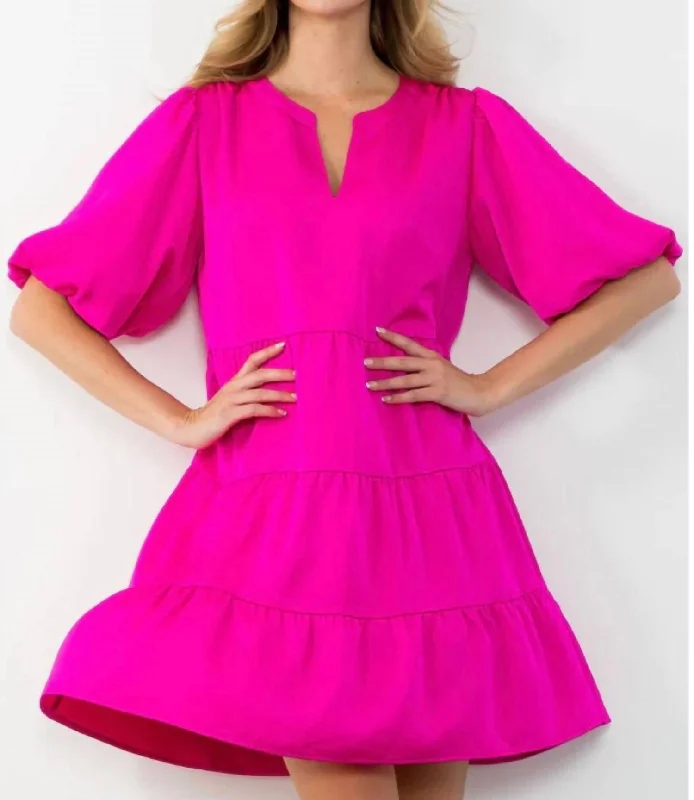 Women's Sweetheart Collar DressesTessa Tiered Dress In Hotty Pink