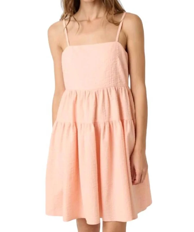 Women's Off-Shoulder DressesTexture Babydoll Tank Dress In Peach Coral