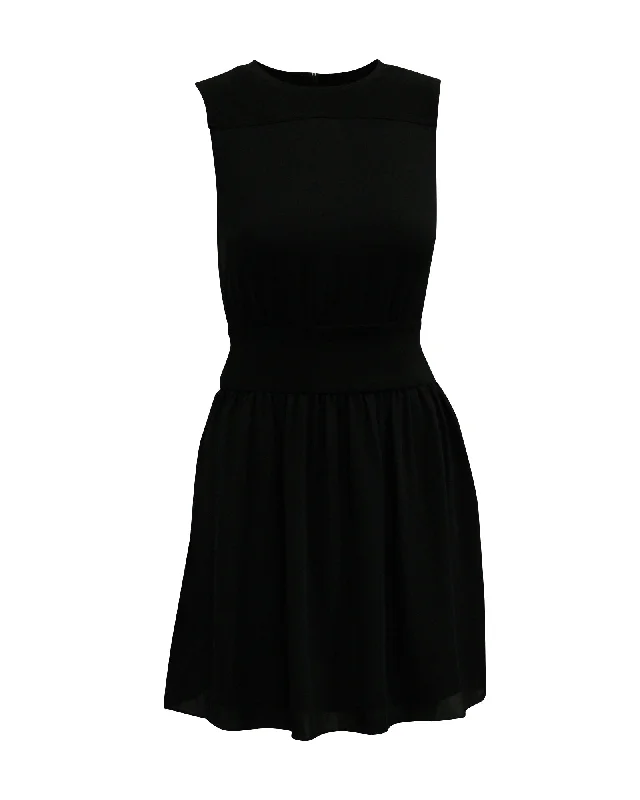 Women's Ruffled DressesTheory Crew-Neck Sleeveless Shirred A-Line Dress in Black Silk